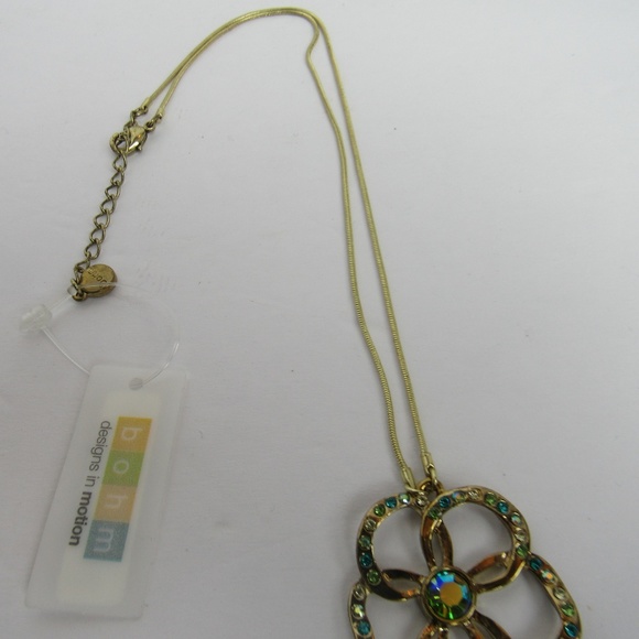 NWT Gold Green Floral Rhinestone Necklace - Picture 7 of 7